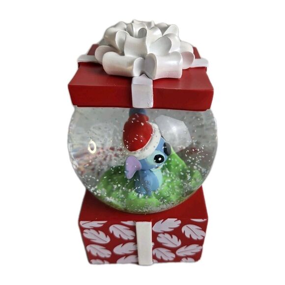 Dept 56 STITCH CHRISTMAS GIFT WATERBALL Disney ENESCO Large Snow Globe NEW - Picture 4 of 16
